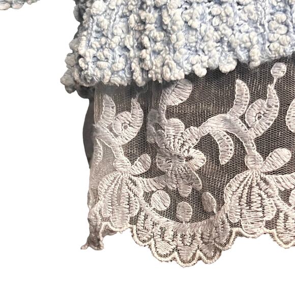 Allie Rob Size Medium Baby Blue Popcorn Chenille Tunic Sweater Lace Hem - Picture 5 of 7